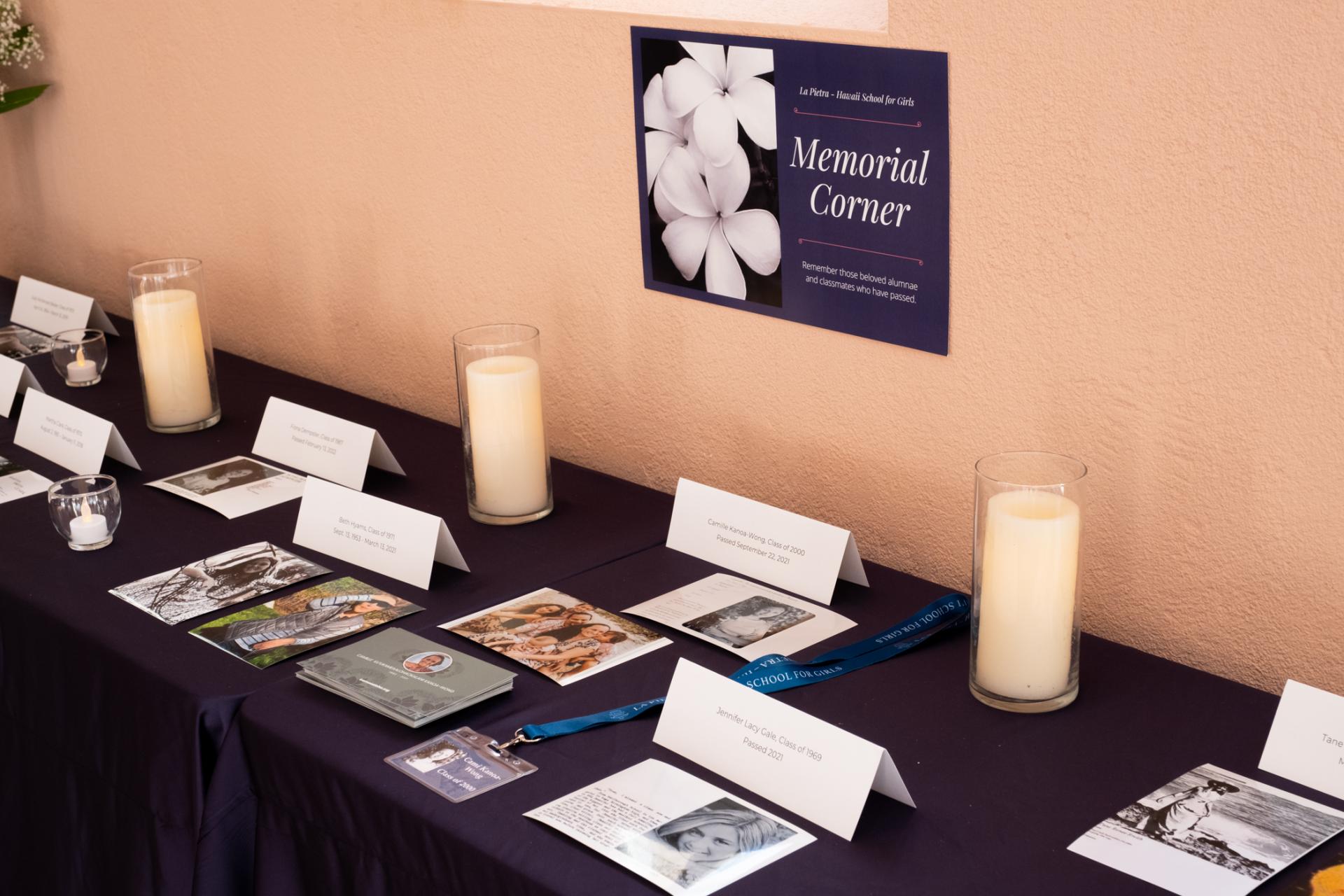 Alumnae pay their respects at the Memorial Corner.